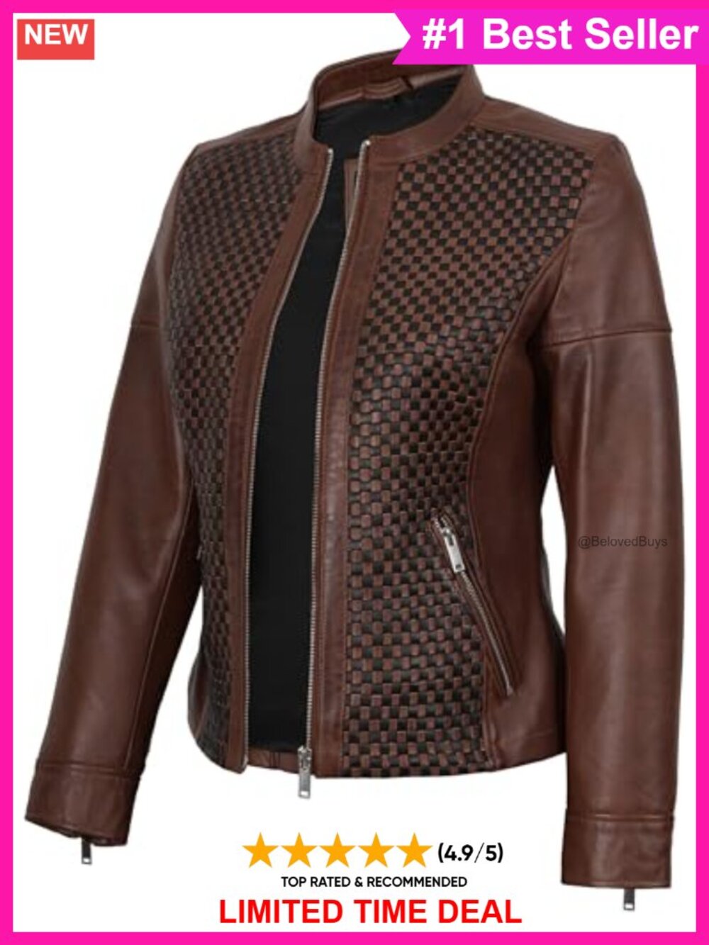 Lambskin Leather Cafe Racer Moto Jacket Women's Quilted Lined